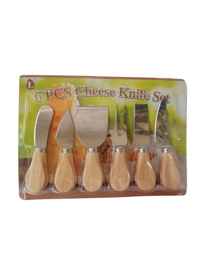 6-Piece Cheese Cutting Stainless Steel Knife Set Silver/Brown  - Image 1