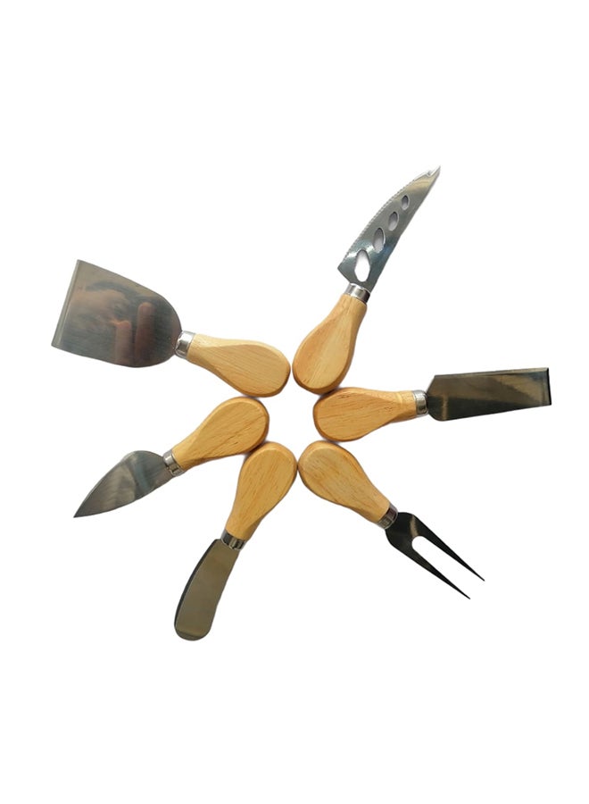 6-Piece Cheese Cutting Stainless Steel Knife Set Silver/Brown  - Image 2