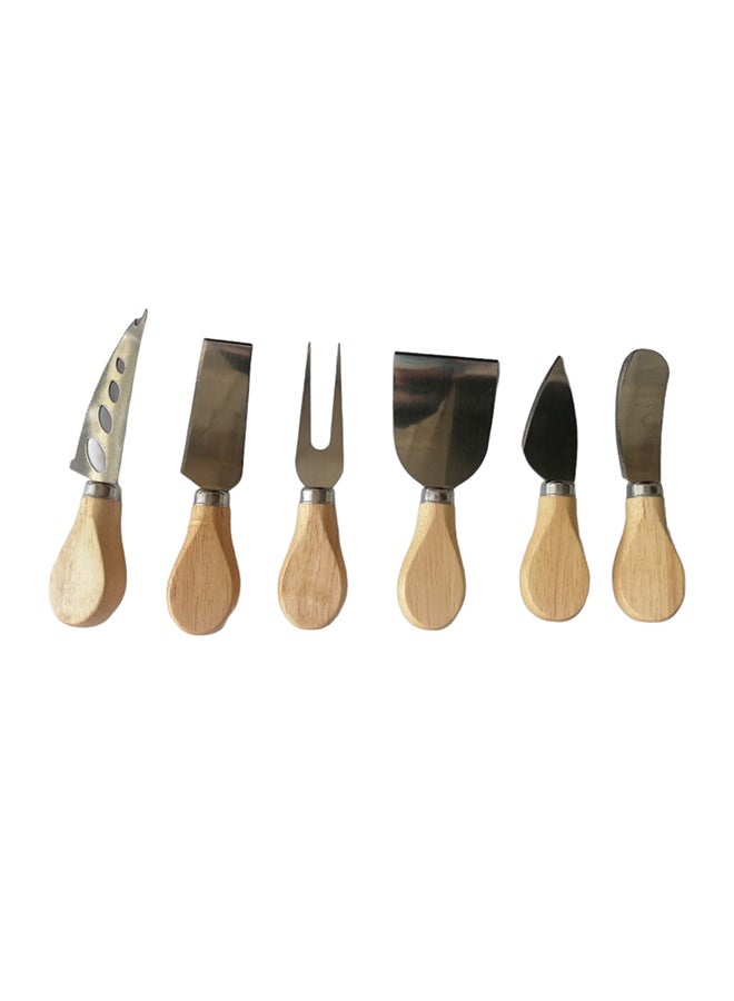 6-Piece Cheese Cutting Stainless Steel Knife Set Silver/Brown  - Image 3