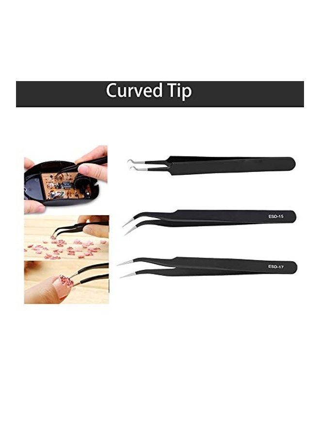 12-Piece Tweezers Precision Set With Case Black/Blue  - Image 2