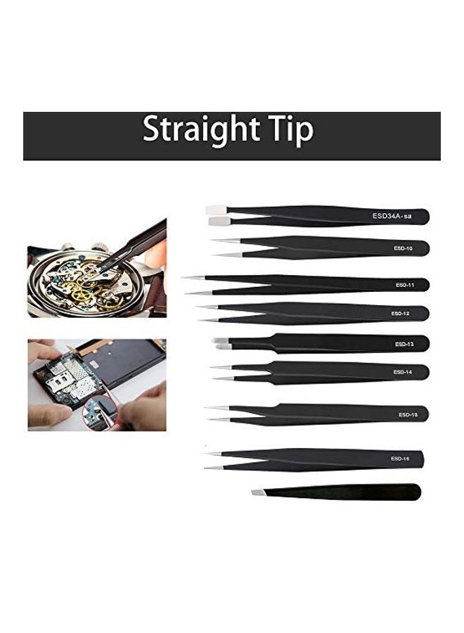 12-Piece Tweezers Precision Set With Case Black/Blue  - Image 3