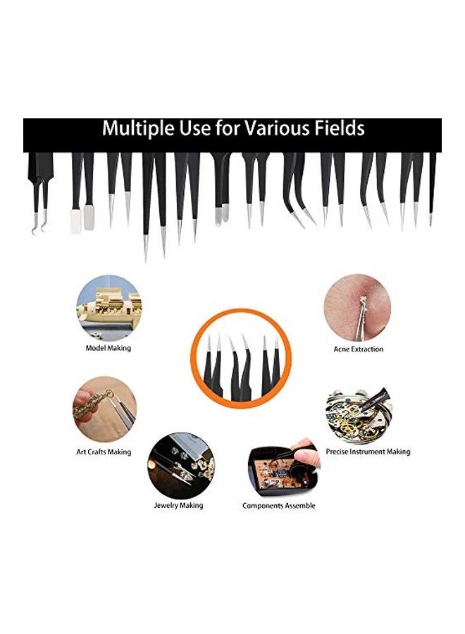 12-Piece Tweezers Precision Set With Case Black/Blue  - Image 5