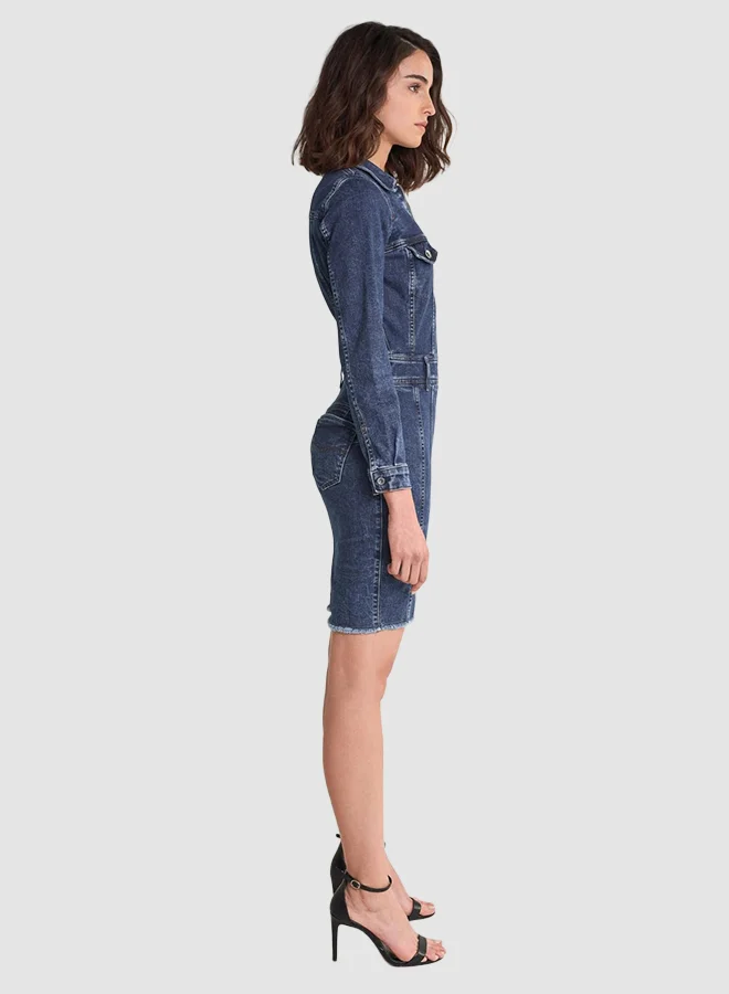 سلسا Denim Zip-Front Dress أزرق