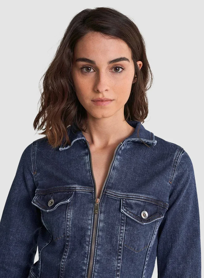 سلسا Denim Zip-Front Dress أزرق