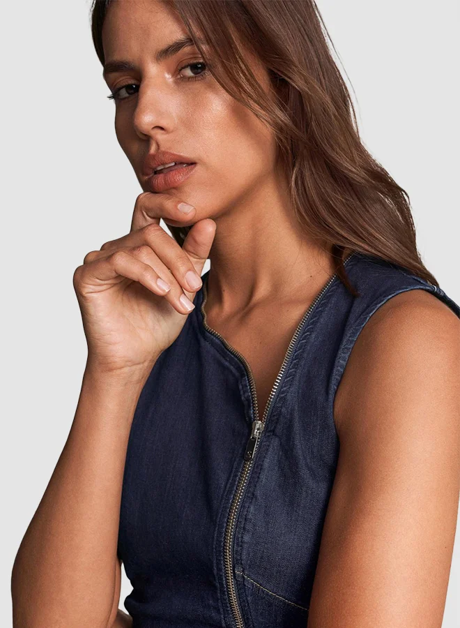 SALSA Zip-Up Denim Dress Blue