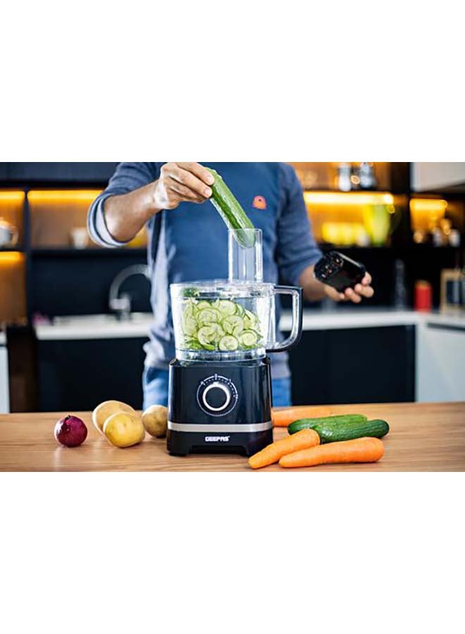 10-IN-1 Food Processor| Transparent Jars with Stainless Steel Blades for Blending, Slicing, Shredding, Cutting, Chopping, Whisking, and More| Unique Detachable Attachments, Stainless Steel Housing and Rich in Design| 2 Speed Control with Pulse 800.0 W GSB5487 Black