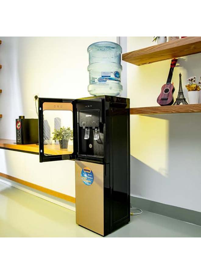 GEEPAS - Top Loaded Water Dispenser with Refrigerator - High-Quality Food Grade Stainless Steel Tank Non-Dust Adhesive Prevents Bacteria | 2 Taps -Hot Or Cold, No Water Leakage, Low Cost | Easy to Install | Ideal for Home Office & More GWD8363 Silver/Black/Yellow - Image 1