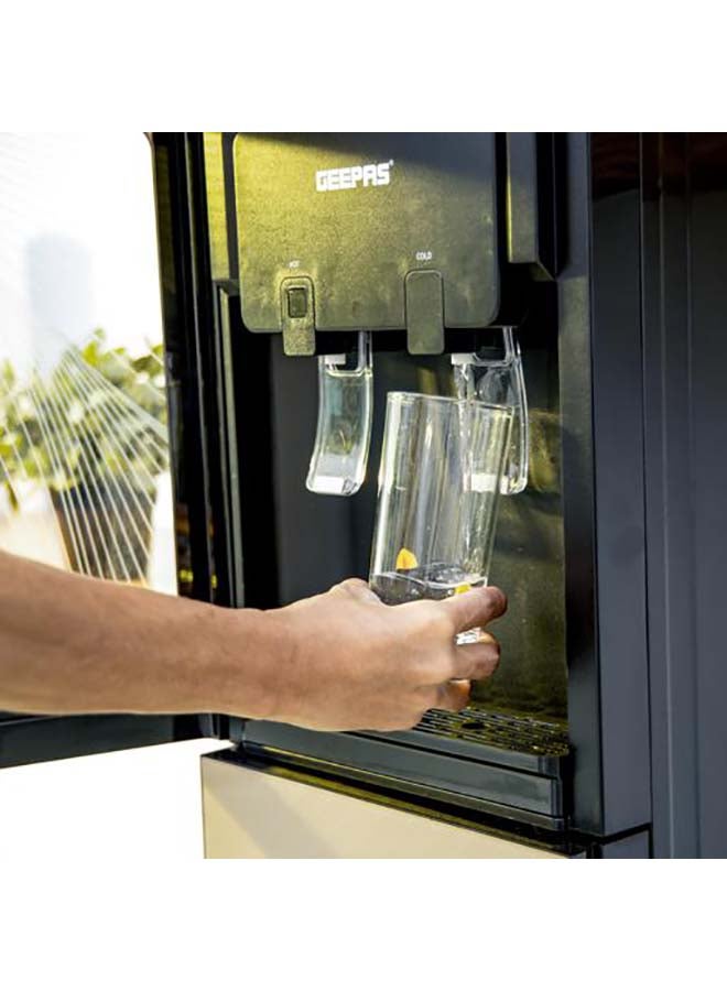 GEEPAS - Top Loaded Water Dispenser with Refrigerator - High-Quality Food Grade Stainless Steel Tank Non-Dust Adhesive Prevents Bacteria | 2 Taps -Hot Or Cold, No Water Leakage, Low Cost | Easy to Install | Ideal for Home Office & More GWD8363 Silver/Black/Yellow - Image 1