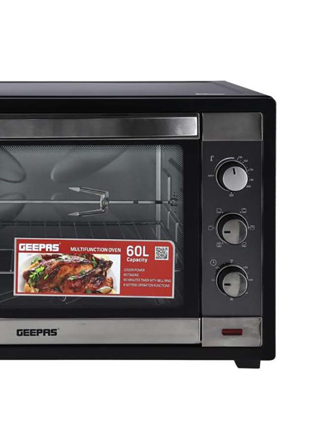 GEEPAS Electric Oven with Convection and Rotisserie Function/4 Knobs and Temperature 100-250-Degrees Celsius/60 Minute Timer with Bell, Stainless Steel Heating Elements, Tempered Glass Window 60 L 2000 W GO4459N Black  - Image 4