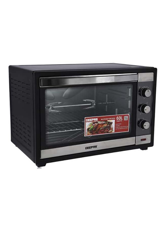 GEEPAS - Electric Oven with Convection and Rotisserie Function/4 Knobs and Temperature 100-250-Degrees Celsius/60 Minute Timer with Bell, Stainless Steel Heating Elements, Tempered Glass Window 60 L 2000 W GO4459N Black - Image 1
