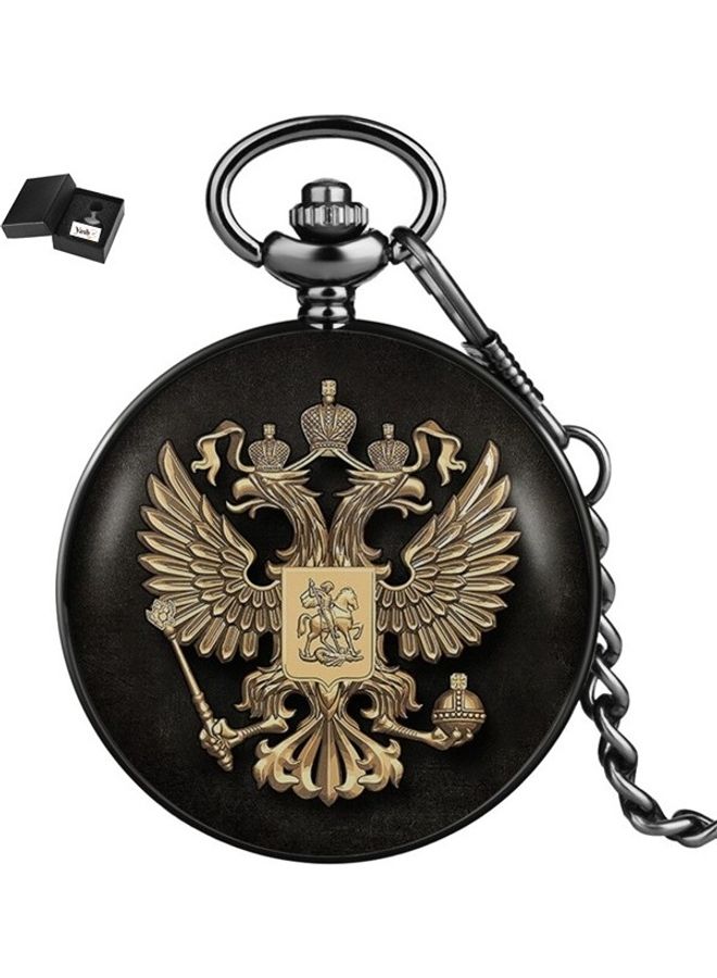 ياش ساعة جيب كوارتز مزينة بنسر ذي رأسين مع سلسلة unisex - Image 2