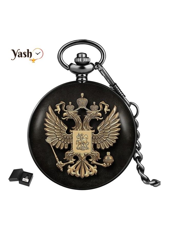 ياش ساعة جيب كوارتز مزينة بنسر ذي رأسين مع سلسلة unisex - Image 3