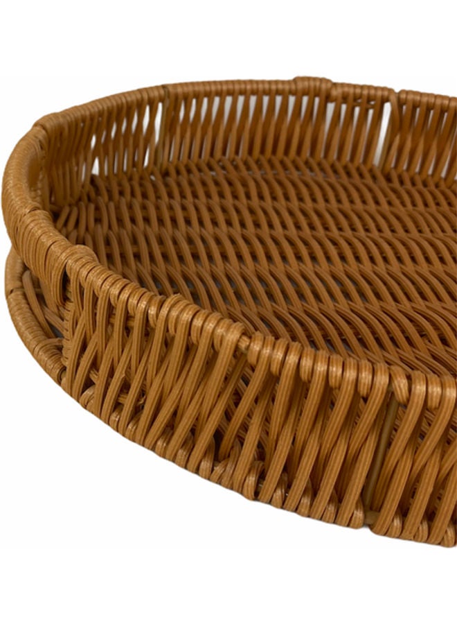 Round Artificial Bamboo Tray Brown 25x25cm
