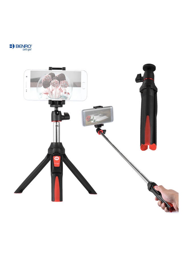 BENRO Handheld Extendable Mini Tripod Selfie Stick With Remote Control Shutter Black/Red - Image 1