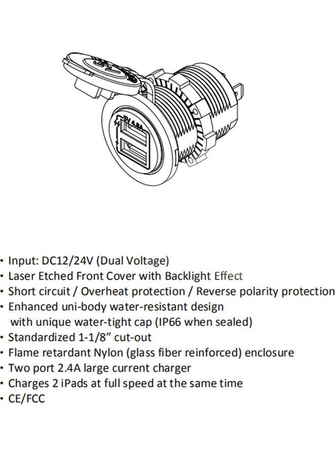 Generic Dual USB Charger Socket Waterproof Power Outlet - Image 2