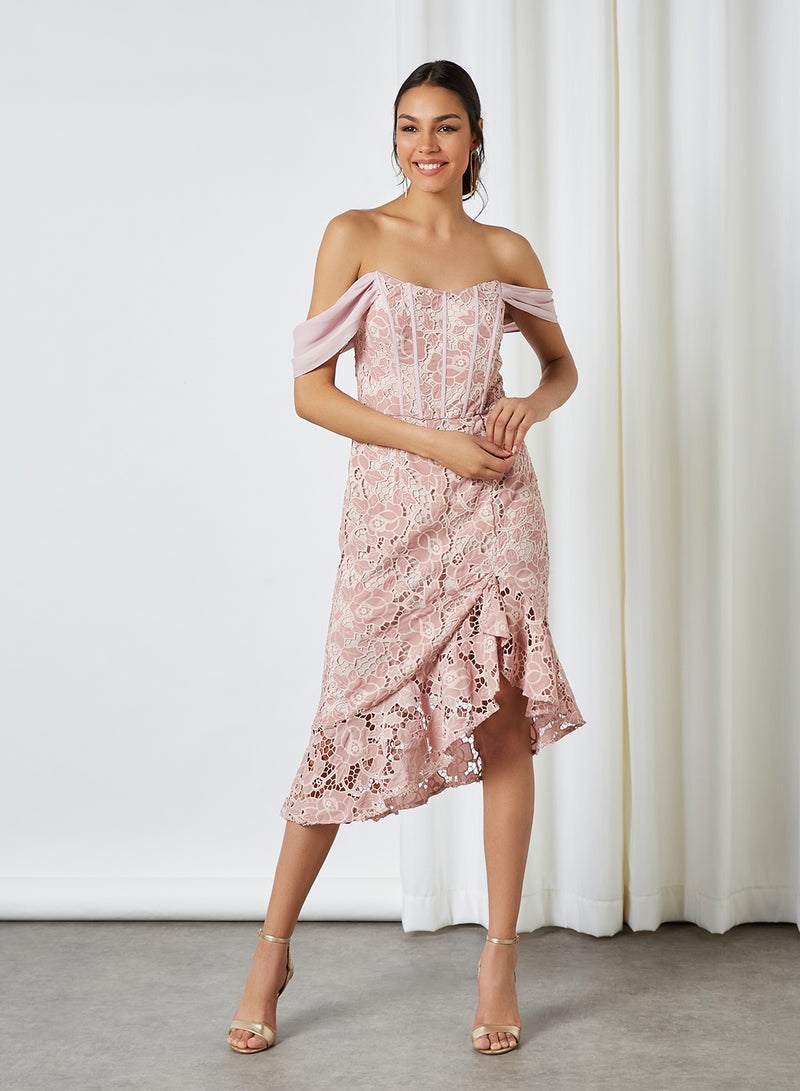 Chi-Chi London - Alma Bardot Dress Mink - Image 1