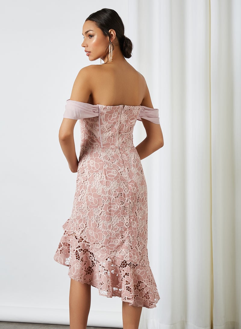 Chi-Chi London - Alma Bardot Dress Mink - Image 1