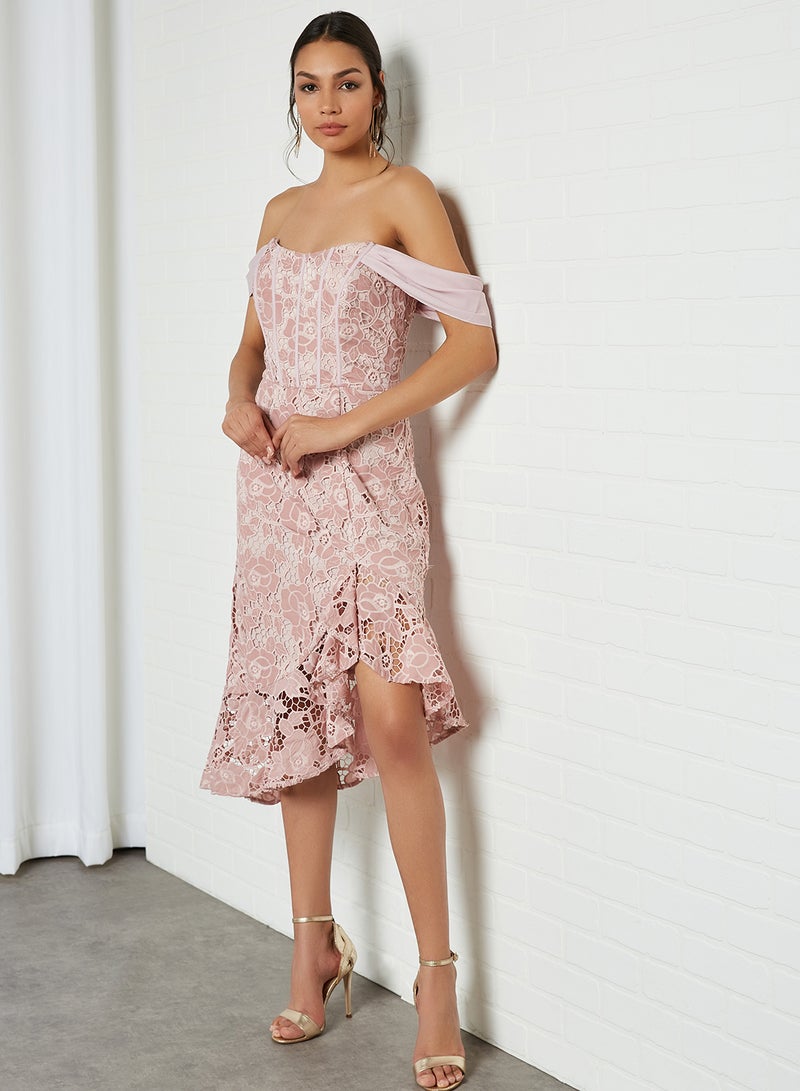 Chi-Chi London - Alma Bardot Dress Mink - Image 1