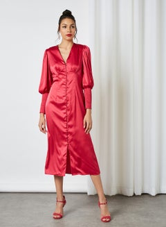 Rai V-Neck Midi Dress Fuschia