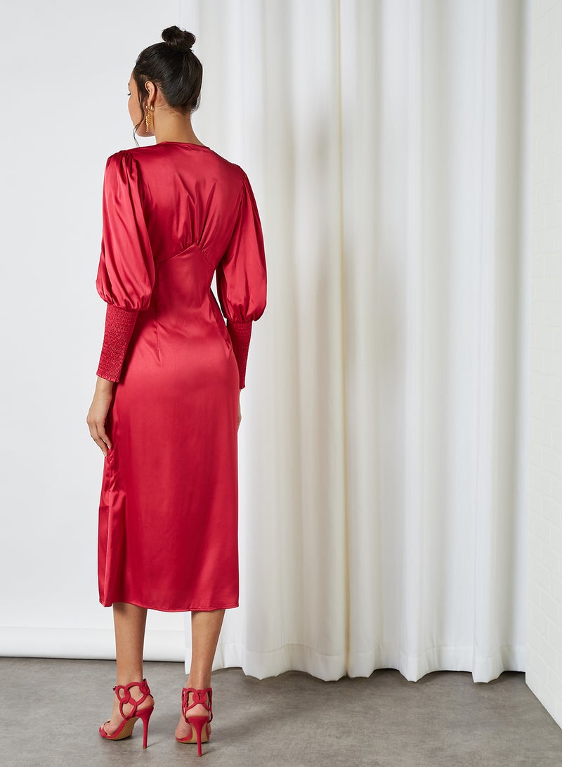 Chi-Chi London - Rai V-Neck Midi Dress Fuschia - Image 1