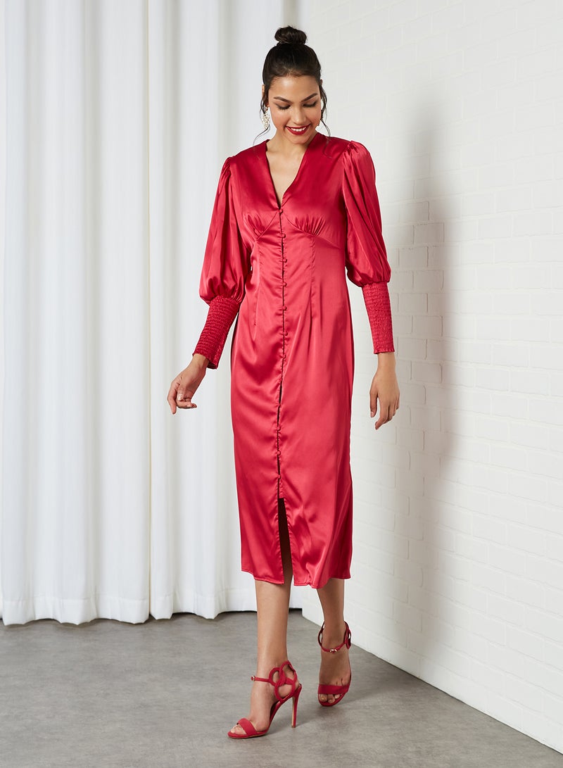 Chi-Chi London - Rai V-Neck Midi Dress Fuschia - Image 1