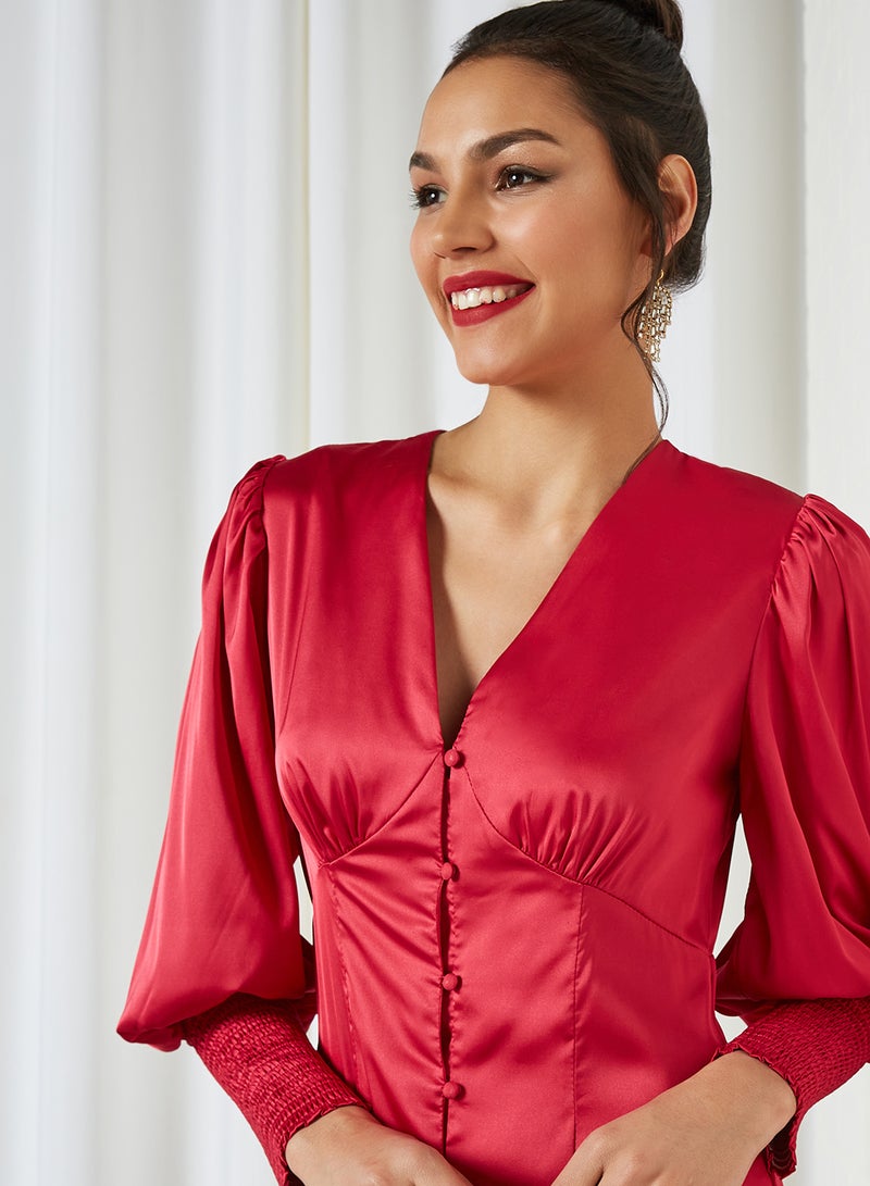 Chi-Chi London - Rai V-Neck Midi Dress Fuschia - Image 1