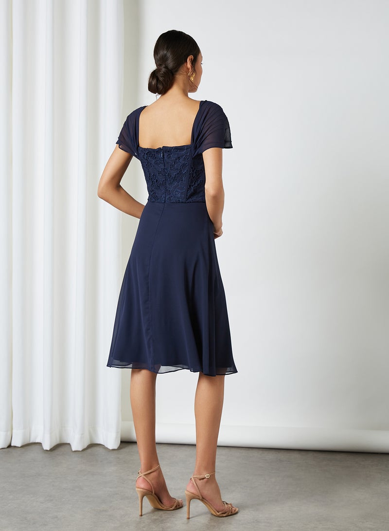 Chi-Chi London - Lace Bodice Dress Navy - Image 1
