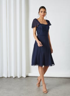 Lace Bodice Dress Navy
