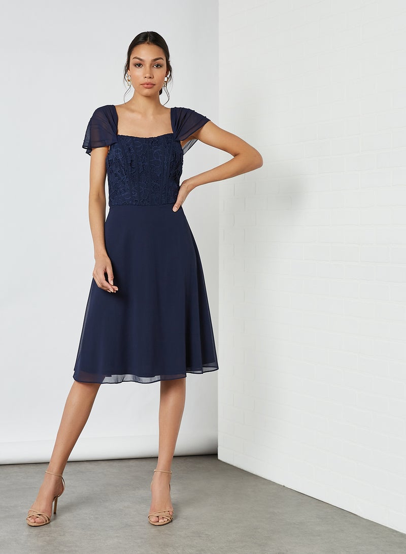 Chi-Chi London - Lace Bodice Dress Navy - Image 1