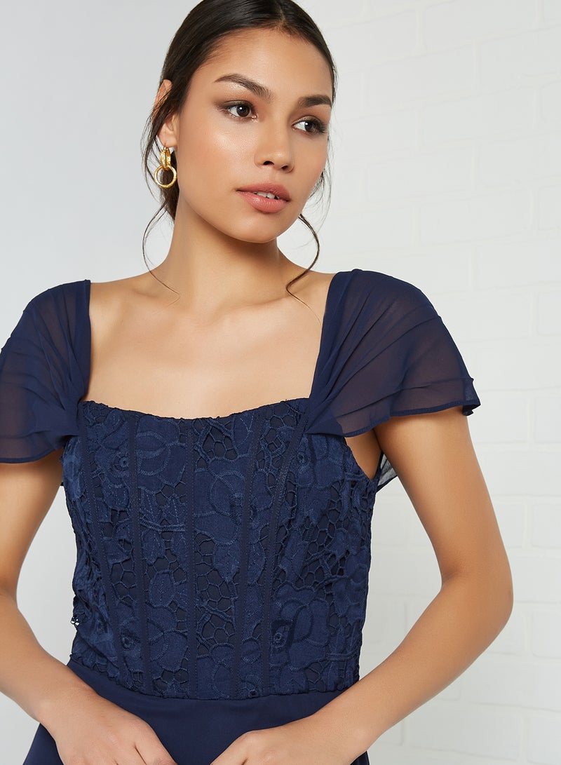 Chi-Chi London - Lace Bodice Dress Navy - Image 1