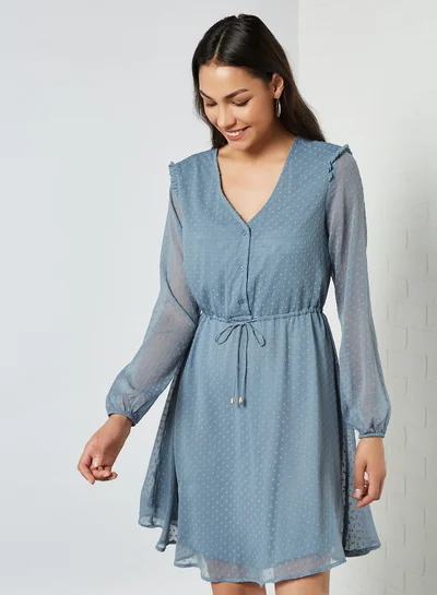 ONLY Orchid Long Sleeve Mini Dress Blue Mirage
