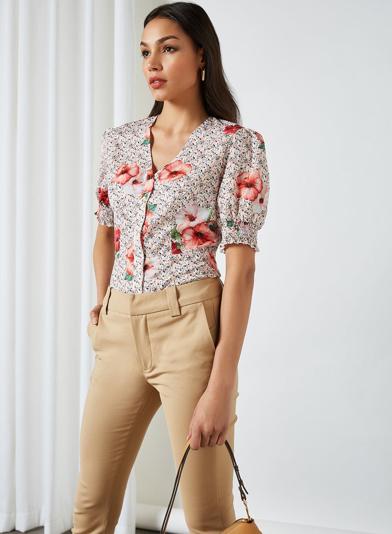 Chi-Chi London - Keiera Floral Print Blouse Multi - Image 1