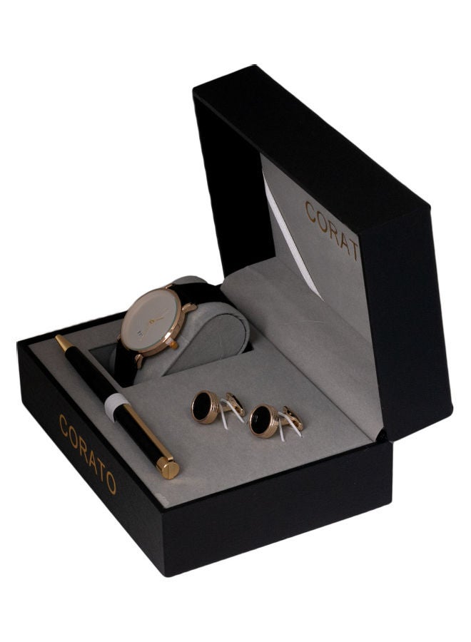 كوراتو طقم ساعة يد بعقارب مع قلم وأزرار أكمام القمصان للرجال - Image 1