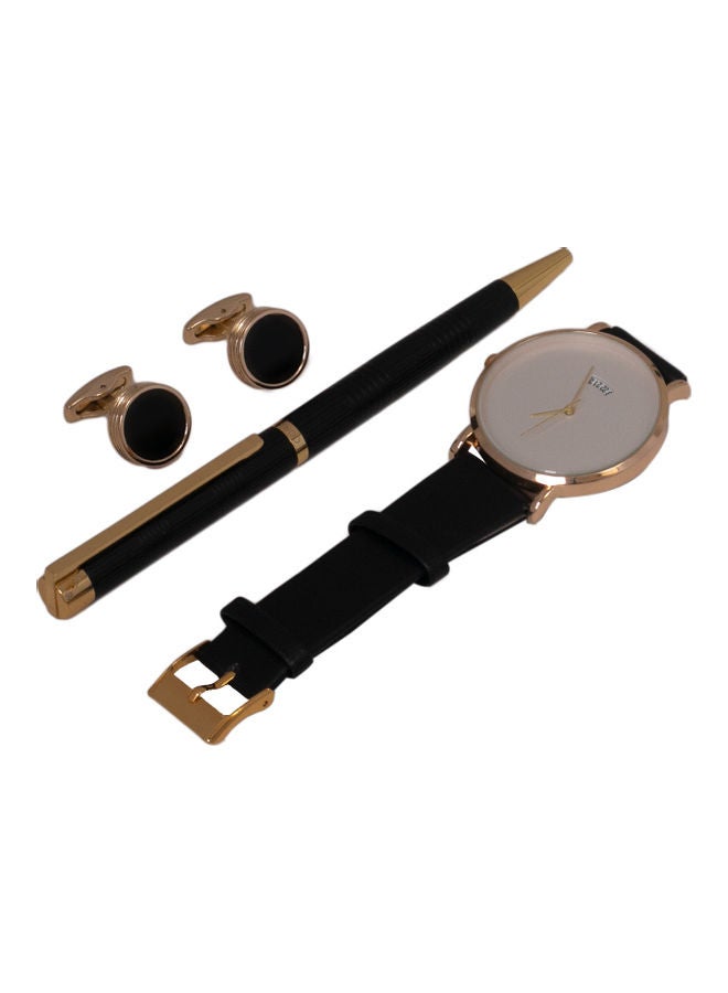 كوراتو طقم ساعة يد بعقارب مع قلم وأزرار أكمام القمصان للرجال - Image 2