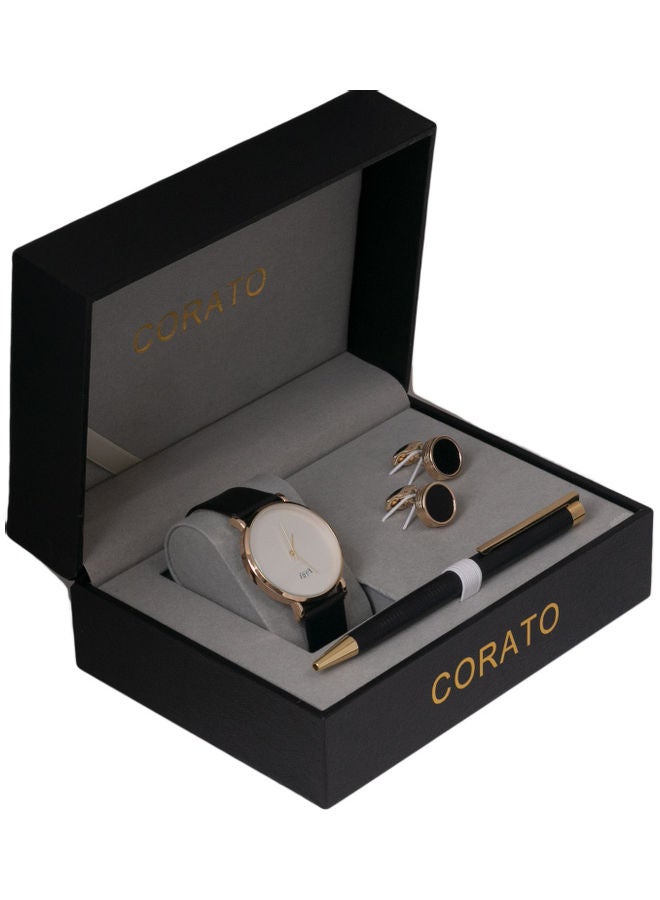 كوراتو طقم ساعة يد بعقارب مع قلم وأزرار أكمام القمصان للرجال - Image 3