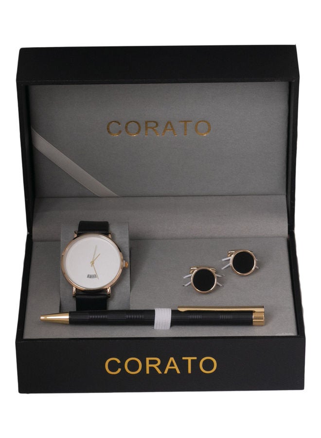 كوراتو طقم ساعة يد بعقارب مع قلم وأزرار أكمام القمصان للرجال - Image 4