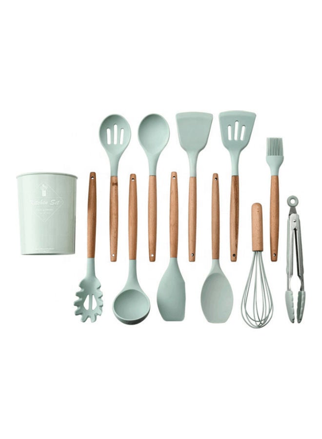 fashionhome - 11-Piece Silicone Cooking Utensil Set With Holder Mint Green 12X12X33cm - Image 1