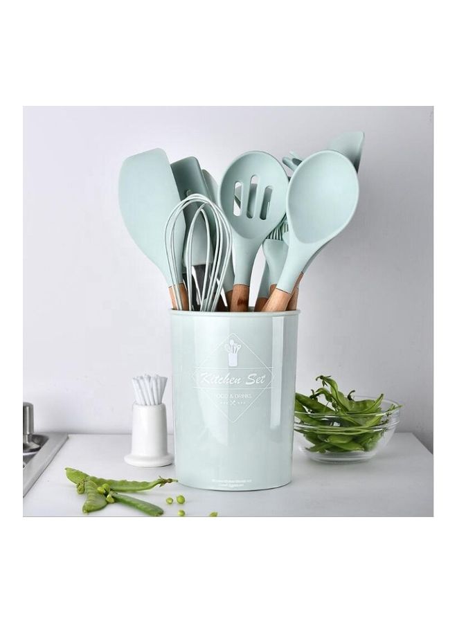 fashionhome - 11-Piece Silicone Cooking Utensil Set With Holder Mint Green 12X12X33cm - Image 1