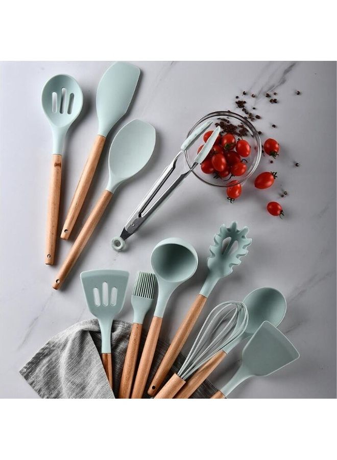 fashionhome - 11-Piece Silicone Cooking Utensil Set With Holder Mint Green 12X12X33cm - Image 1