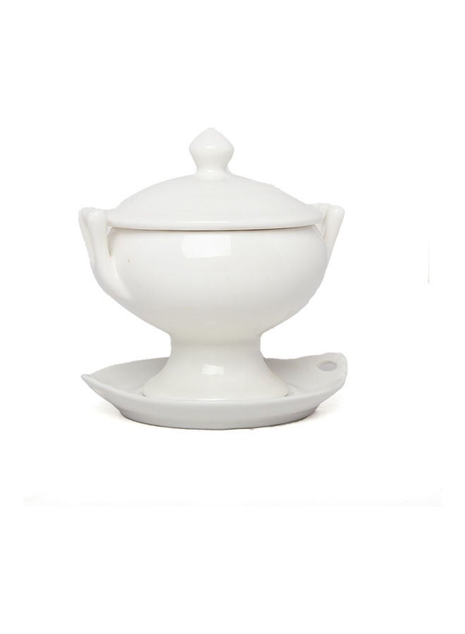 Squalo Elegant Soup Bowl With Lid And Base White 12x10x8cm - Image 1
