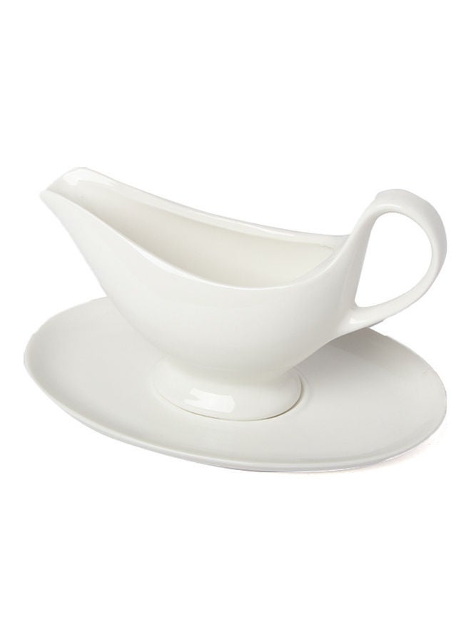Squalo Sauce Bowl With a Plate White 2x14.5x22.5cm - Image 2