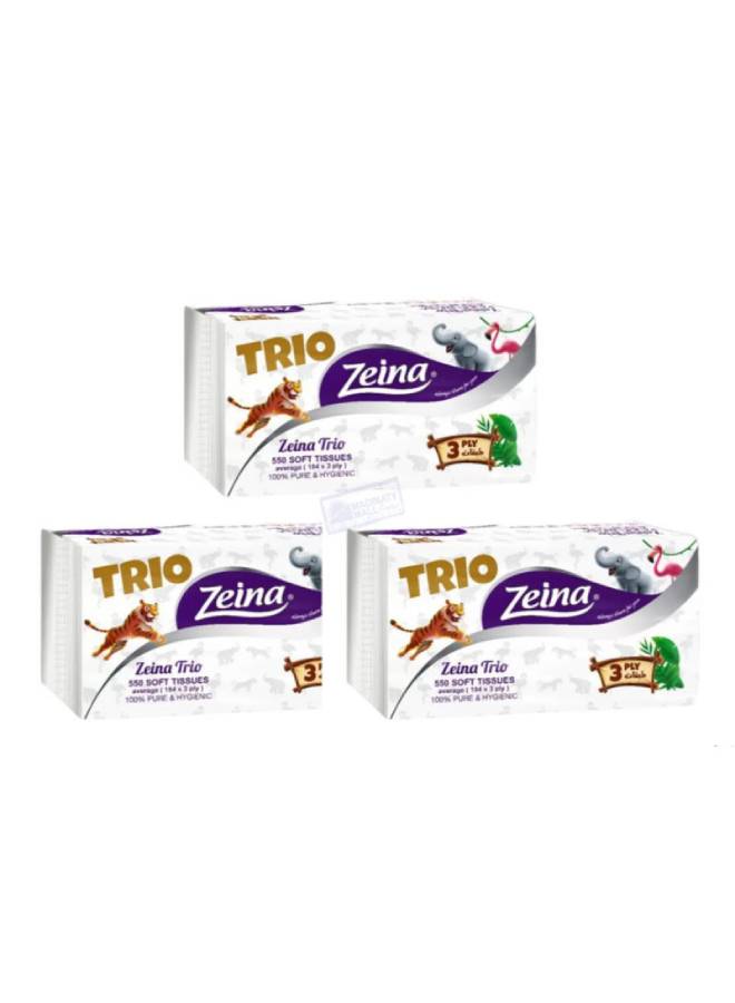 Facial Tissues 3 PLY 550 Tissues - Pack of 3 550 Sheets
