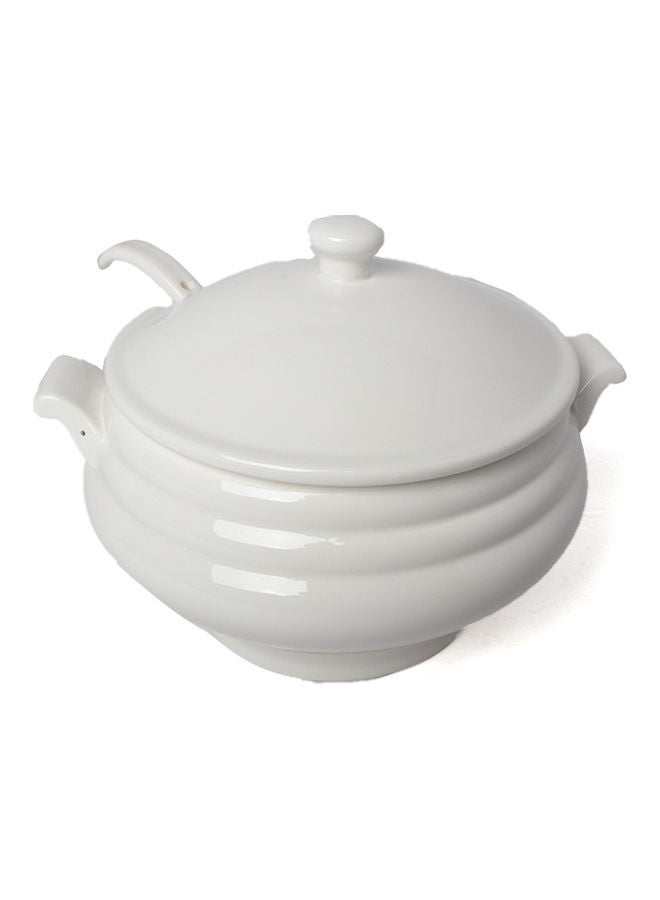 Squalo Elegant Soup Bowl With Lid And A Spoon White 3300ml - Image 1