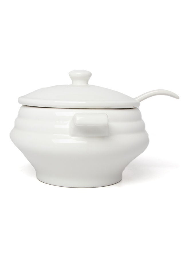 Squalo Elegant  Soup Bowl With Lid And A Spoon White 1300ml - Image 1