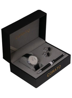 Men's Analog Wrist Watch With Pen And Cufflinks Set