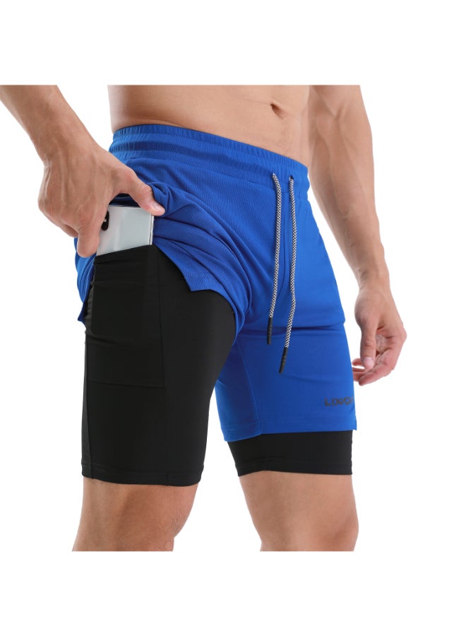 2-in-1 Men Running Shorts With Towel Blue - Image 3