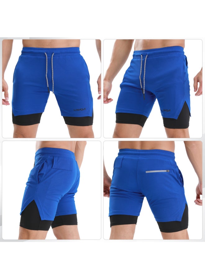 2-in-1 Men Running Shorts With Towel Blue - Image 4