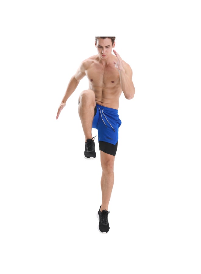 2-in-1 Men Running Shorts With Towel Blue - Image 1