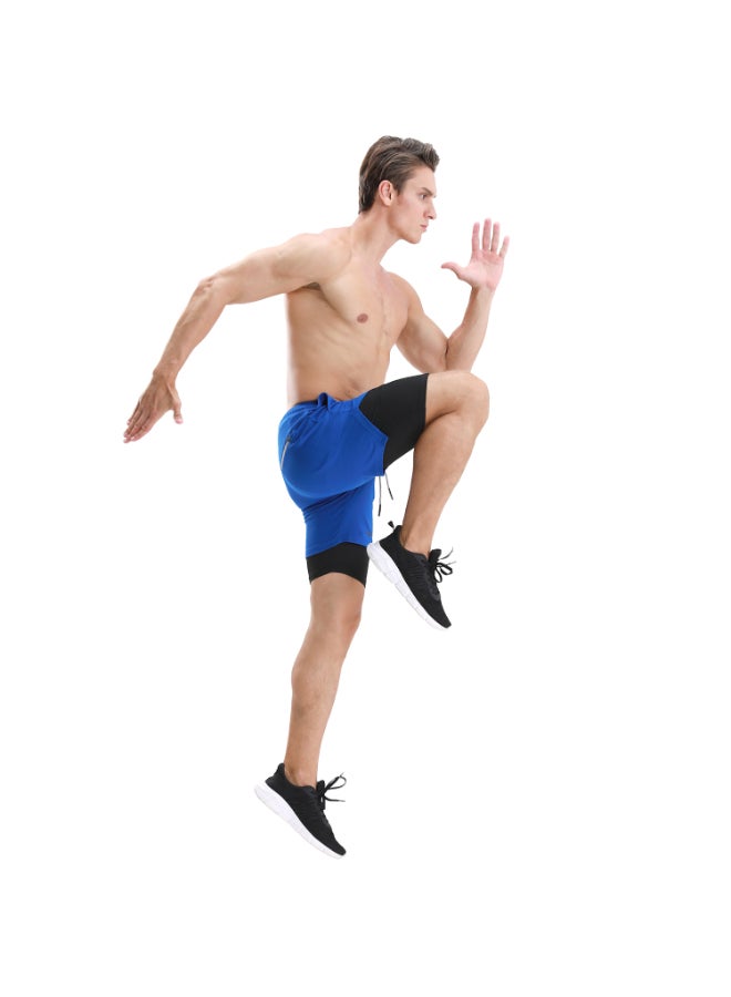 2-in-1 Men Running Shorts With Towel Blue - Image 2