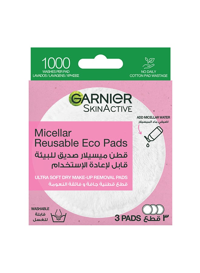 Garnier Micellar Reusable Makeup Remover Eco Pads X3 Pink